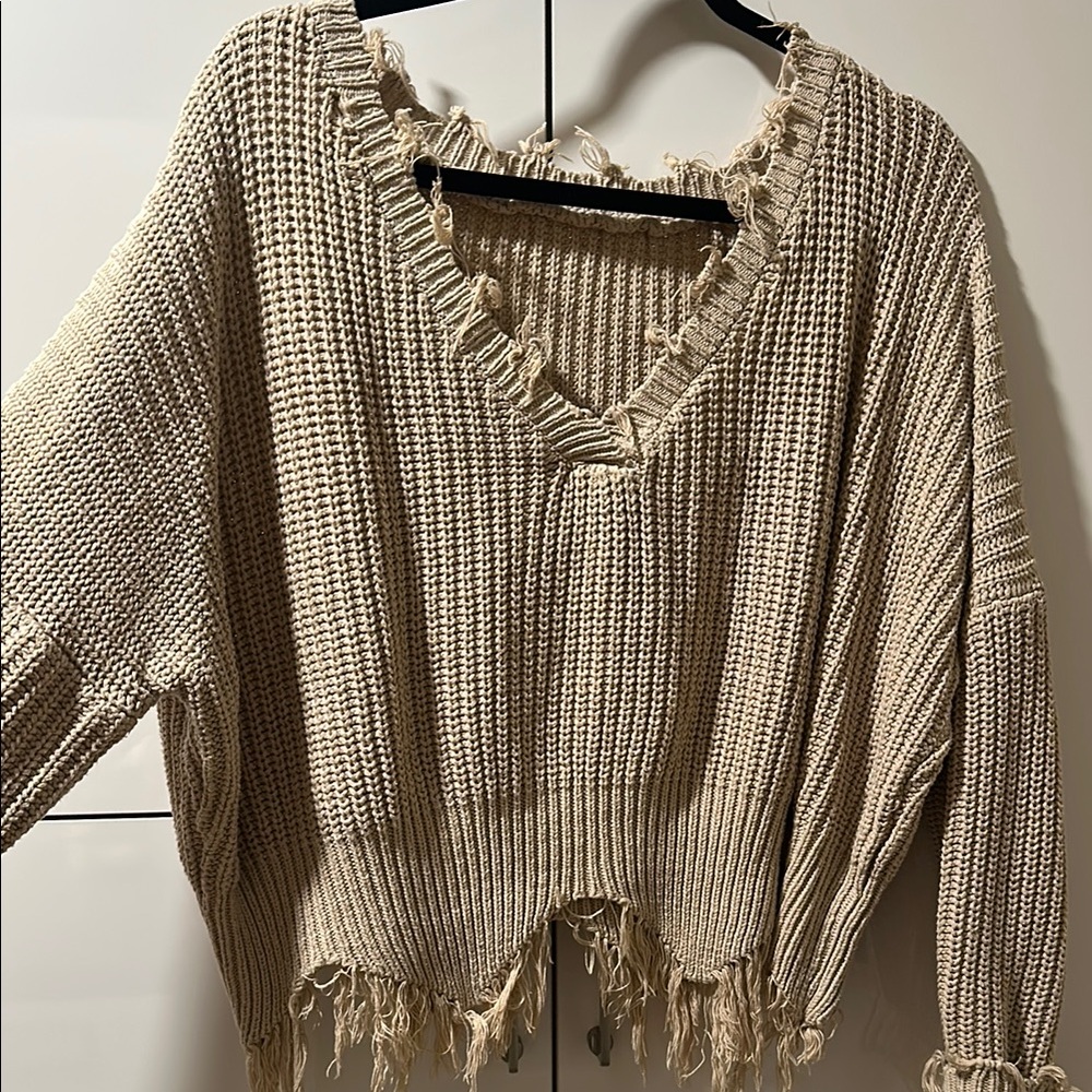 Frayed Beige Sweater